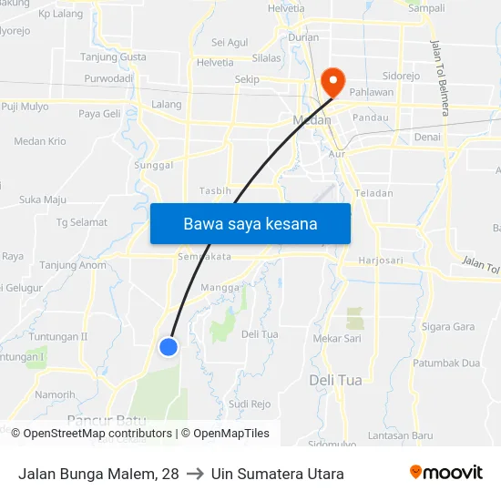 Jalan Bunga Malem, 28 to Uin Sumatera Utara map