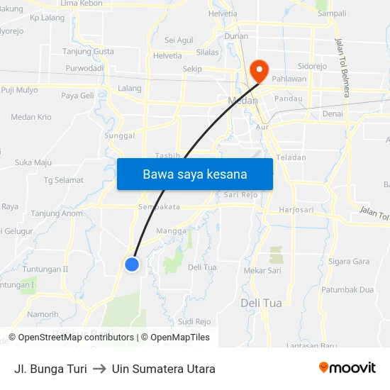 Jl. Bunga Turi to Uin Sumatera Utara map