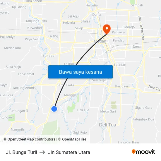 Jl. Bunga Turii to Uin Sumatera Utara map