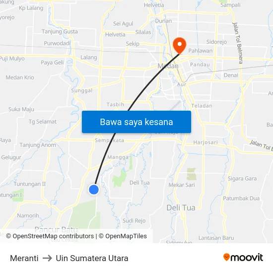 Meranti to Uin Sumatera Utara map