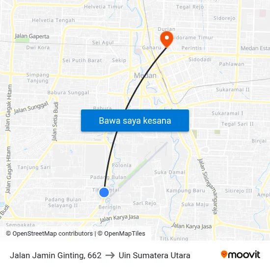 Jalan Jamin Ginting, 662 to Uin Sumatera Utara map