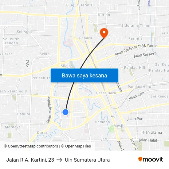 Jalan R.A. Kartini, 23 to Uin Sumatera Utara map