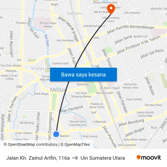 Jalan Kh. Zainul Arifin, 116a to Uin Sumatera Utara map