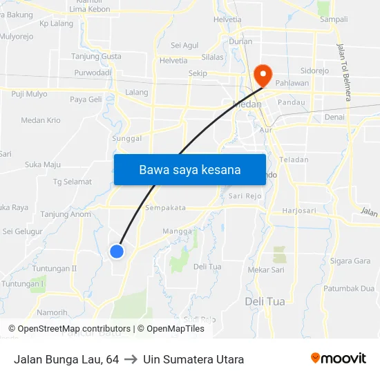 Jalan Bunga Lau, 64 to Uin Sumatera Utara map