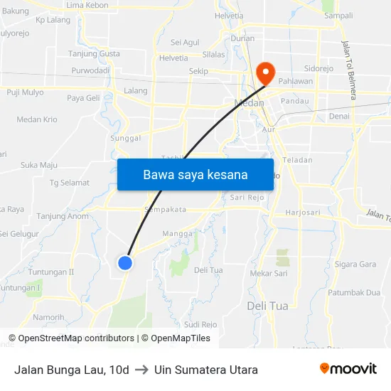 Jalan Bunga Lau, 10d to Uin Sumatera Utara map