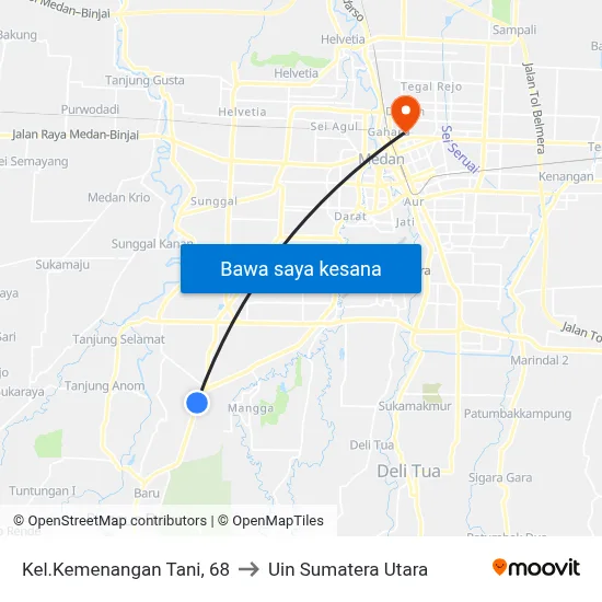 Kel.Kemenangan Tani, 68 to Uin Sumatera Utara map