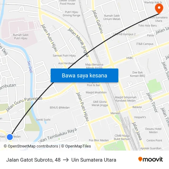 Jalan Gatot Subroto, 48 to Uin Sumatera Utara map
