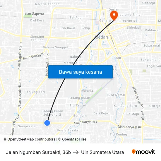 Jalan Ngumban Surbakti, 36b to Uin Sumatera Utara map