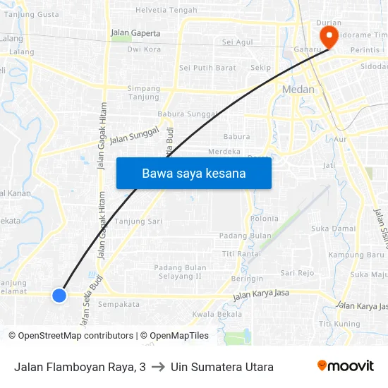 Jalan Flamboyan Raya, 3 to Uin Sumatera Utara map