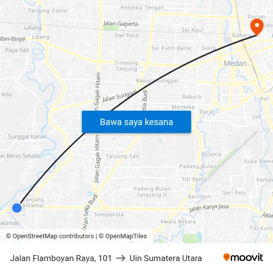 Jalan Flamboyan Raya, 101 to Uin Sumatera Utara map