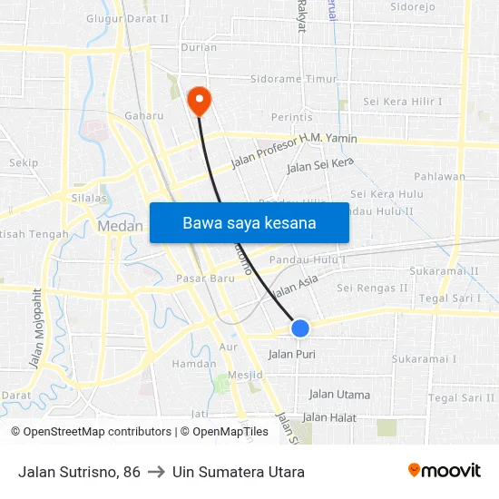Jalan Sutrisno, 86 to Uin Sumatera Utara map