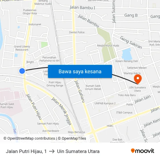 Jalan Putri Hijau, 1 to Uin Sumatera Utara map
