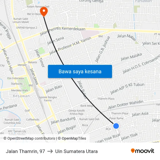 Jalan Thamrin, 97 to Uin Sumatera Utara map