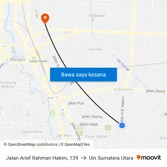 Jalan Arief Rahman Hakim, 139 to Uin Sumatera Utara map