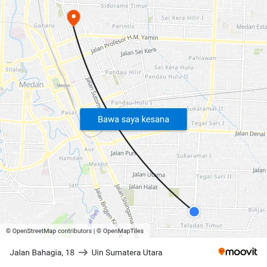 Jalan Bahagia, 18 to Uin Sumatera Utara map