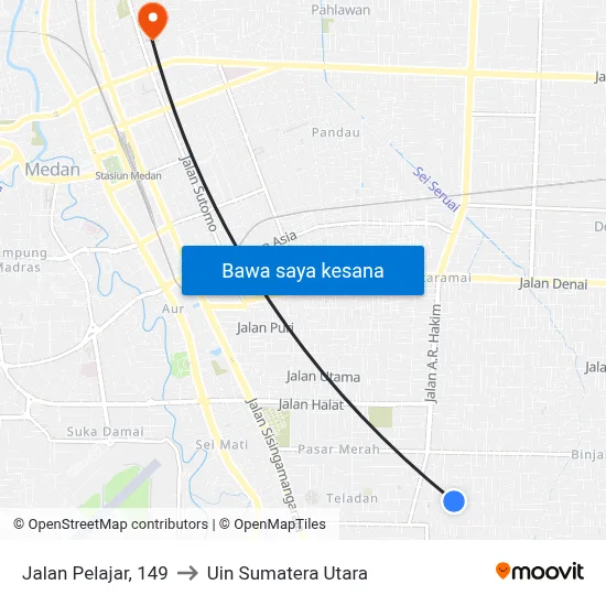Jalan Pelajar, 149 to Uin Sumatera Utara map