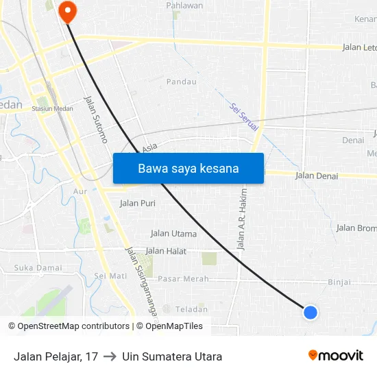 Jalan Pelajar, 17 to Uin Sumatera Utara map