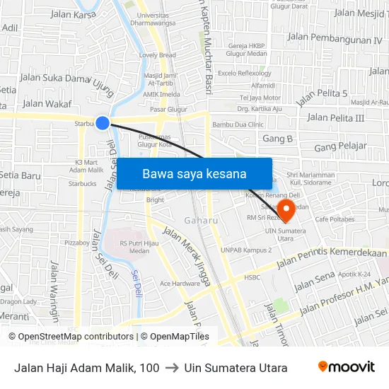 Jalan Haji Adam Malik, 100 to Uin Sumatera Utara map