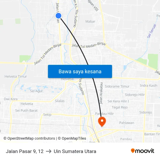 Jalan Pasar 9, 12 to Uin Sumatera Utara map