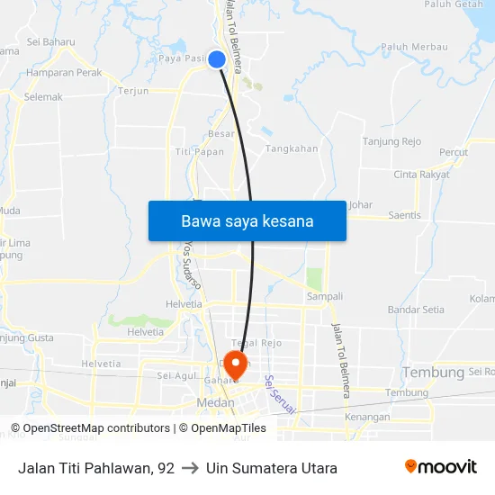 Jalan Titi Pahlawan, 92 to Uin Sumatera Utara map