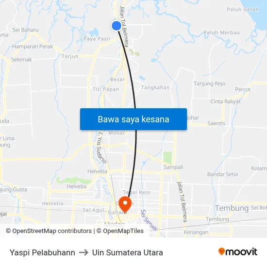 Yaspi Pelabuhann to Uin Sumatera Utara map