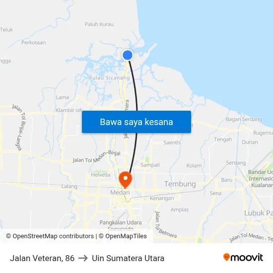 Jalan Veteran, 86 to Uin Sumatera Utara map
