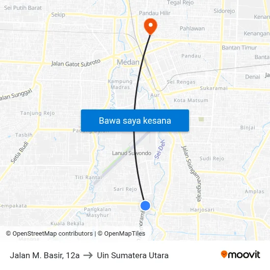 Jalan M. Basir, 12a to Uin Sumatera Utara map
