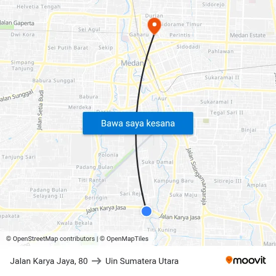 Jalan Karya Jaya, 80 to Uin Sumatera Utara map