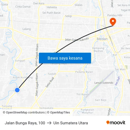 Jalan Bunga Raya, 100 to Uin Sumatera Utara map