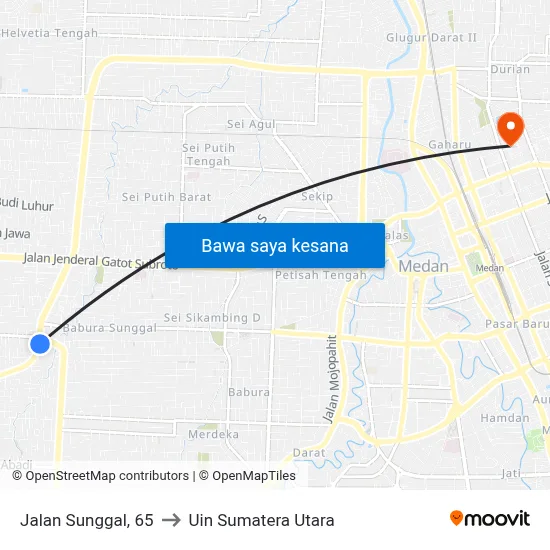 Jalan Sunggal, 65 to Uin Sumatera Utara map