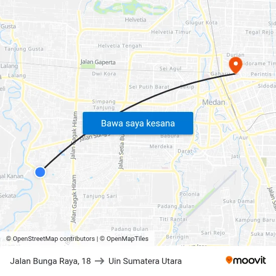Jalan Bunga Raya, 18 to Uin Sumatera Utara map