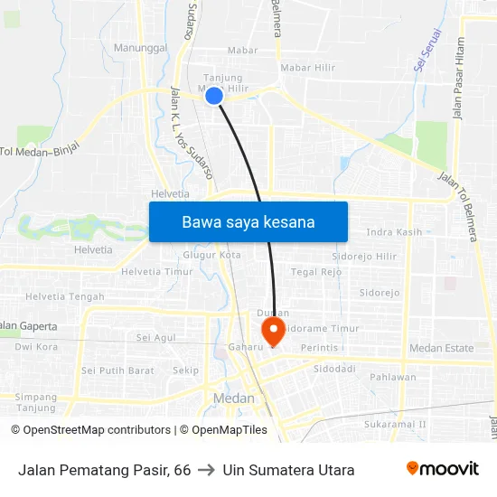 Jalan Pematang Pasir, 66 to Uin Sumatera Utara map