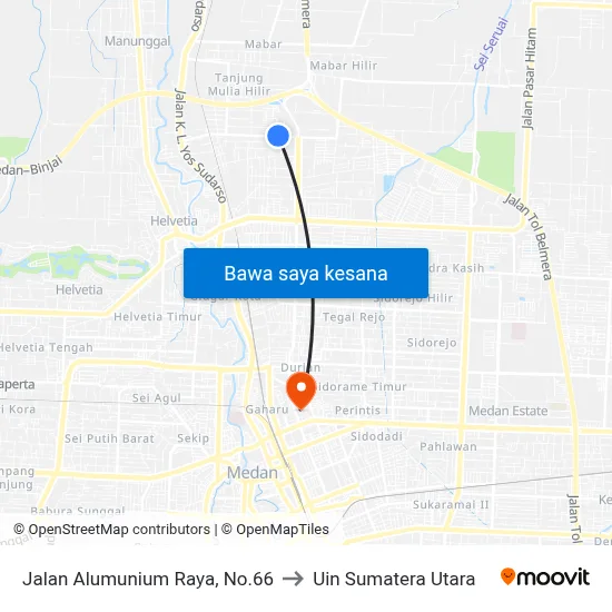Jalan Alumunium Raya, No.66 to Uin Sumatera Utara map