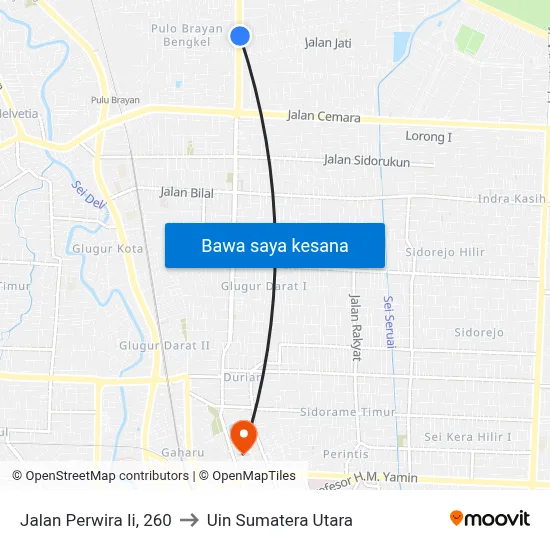 Jalan Perwira Ii, 260 to Uin Sumatera Utara map