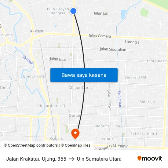 Jalan Krakatau Ujung, 355 to Uin Sumatera Utara map