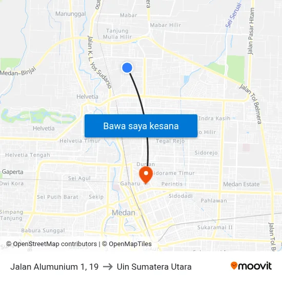 Jalan Alumunium 1, 19 to Uin Sumatera Utara map