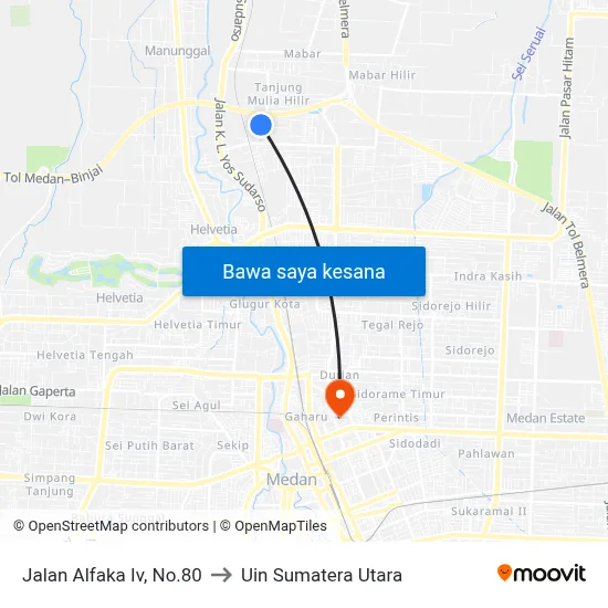 Jalan Alfaka Iv, No.80 to Uin Sumatera Utara map