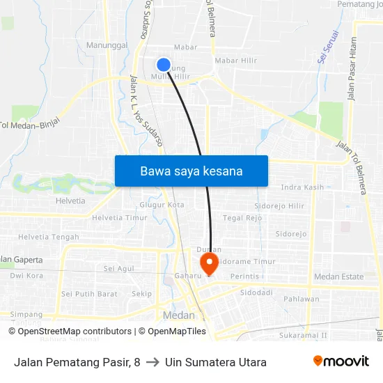 Jalan Pematang Pasir, 8 to Uin Sumatera Utara map