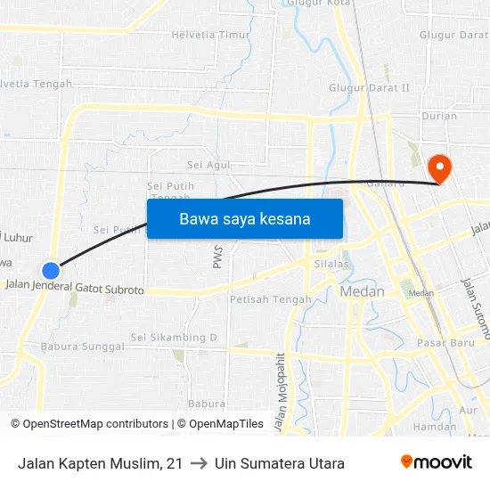 Jalan Kapten Muslim, 21 to Uin Sumatera Utara map