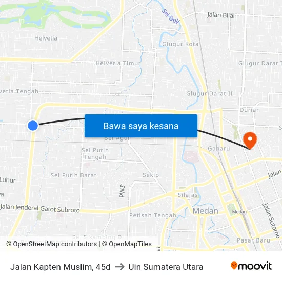 Jalan Kapten Muslim, 45d to Uin Sumatera Utara map