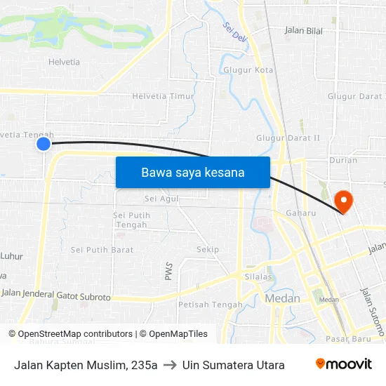 Jalan Kapten Muslim, 235a to Uin Sumatera Utara map