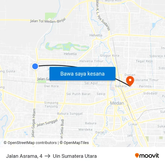 Jalan Asrama, 4 to Uin Sumatera Utara map