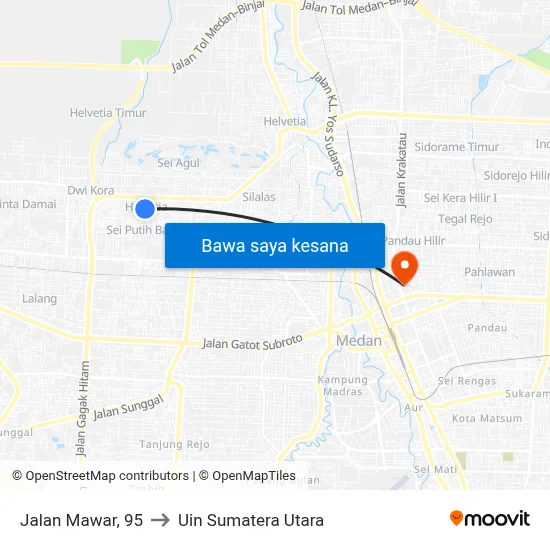 Jalan Mawar, 95 to Uin Sumatera Utara map