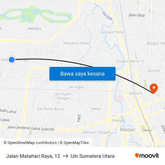 Jalan Matahari Raya, 12 to Uin Sumatera Utara map