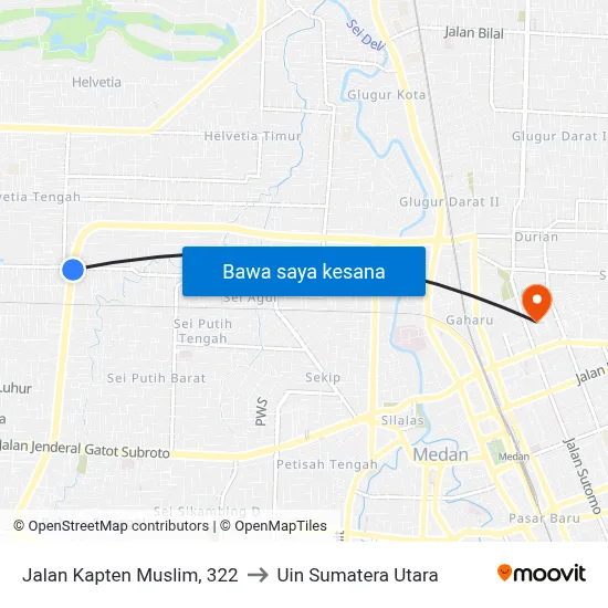 Jalan Kapten Muslim, 322 to Uin Sumatera Utara map