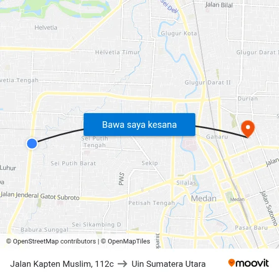 Jalan Kapten Muslim, 112c to Uin Sumatera Utara map