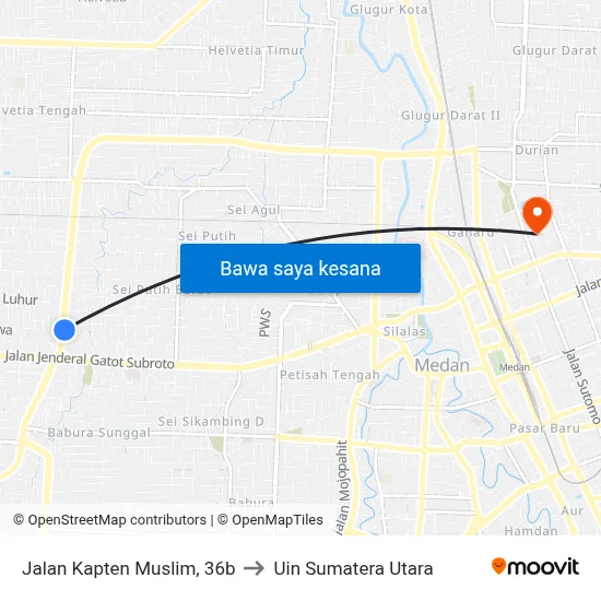 Jalan Kapten Muslim, 36b to Uin Sumatera Utara map