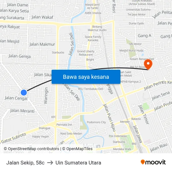 Jalan Sekip, 58c to Uin Sumatera Utara map
