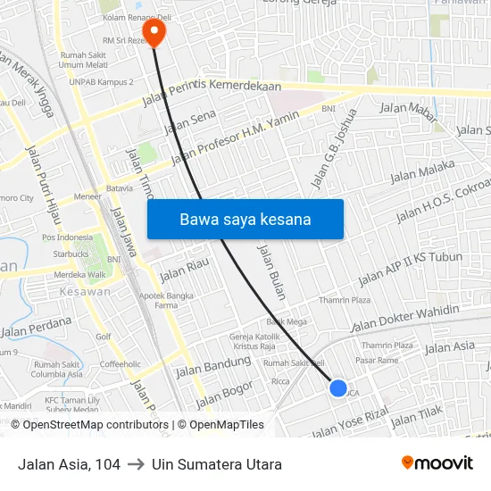 Jalan Asia, 104 to Uin Sumatera Utara map
