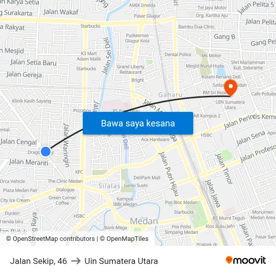 Jalan Sekip, 46 to Uin Sumatera Utara map